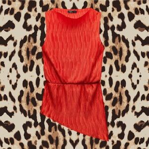 ZARA ASYMMETRIC RED PLEATED VALENTINES DAY TOP